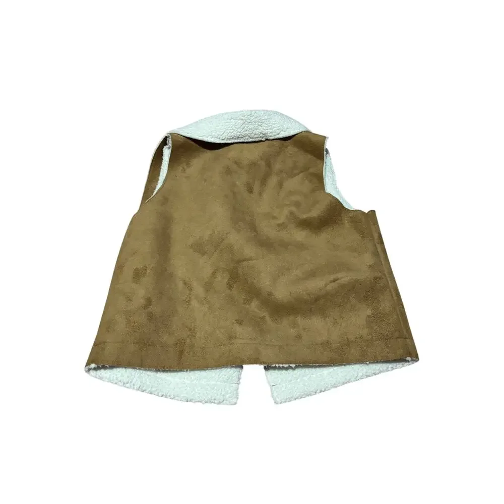 Gymboree faux suede faux shearling lined tobacco color hi low pointed vest euc